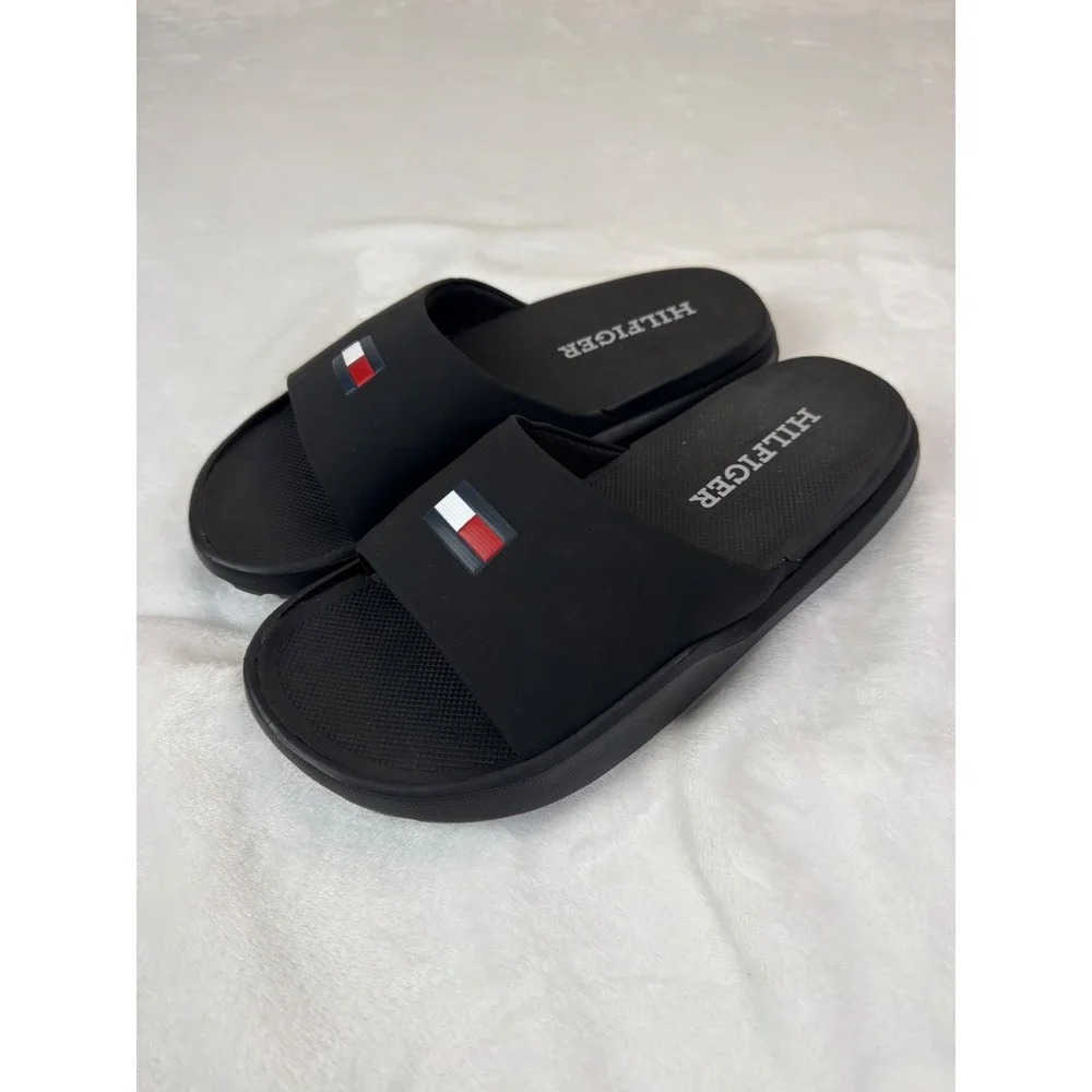 Tommy Hilfiger Mens Marmo-M Black Slide Sandals Flag Logo Cushion Size 8 M NWOB